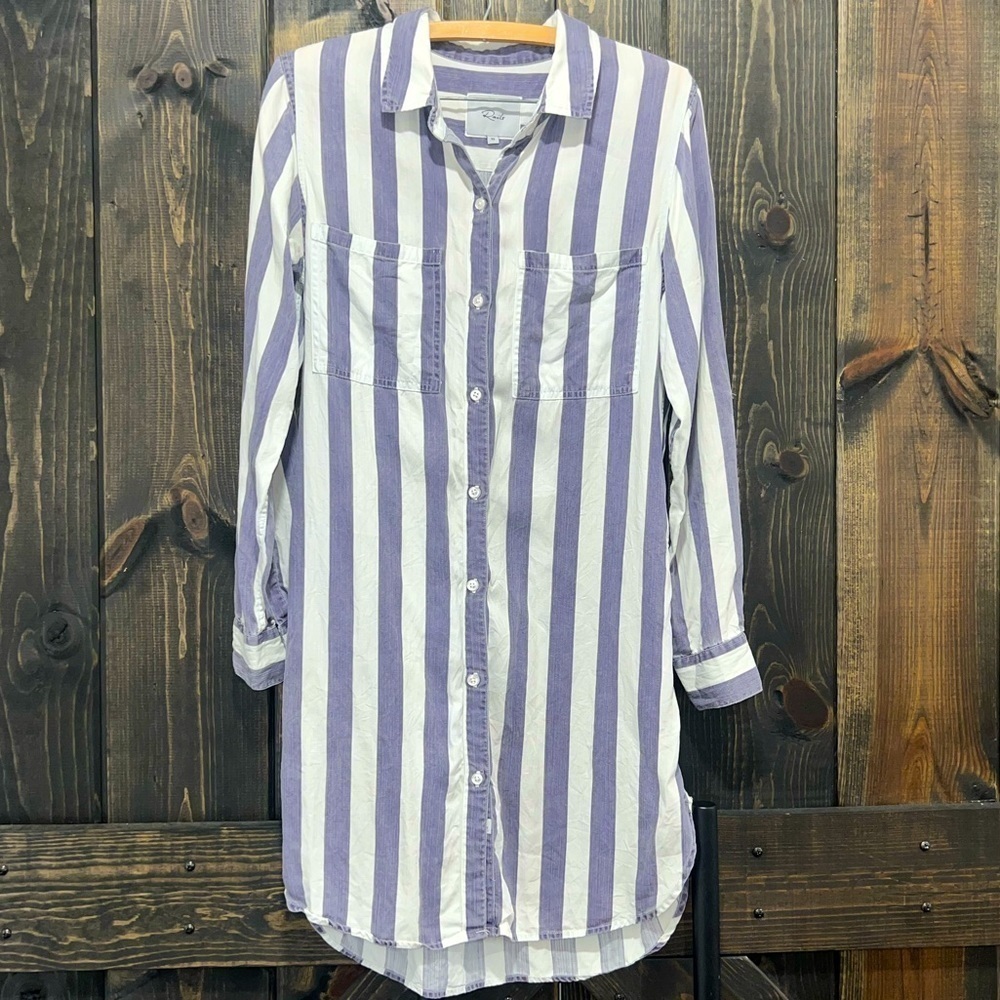 Rails Grey White Julian Stripe Shirt Dress XS Tencel‎ Minimalist Coastal Chic